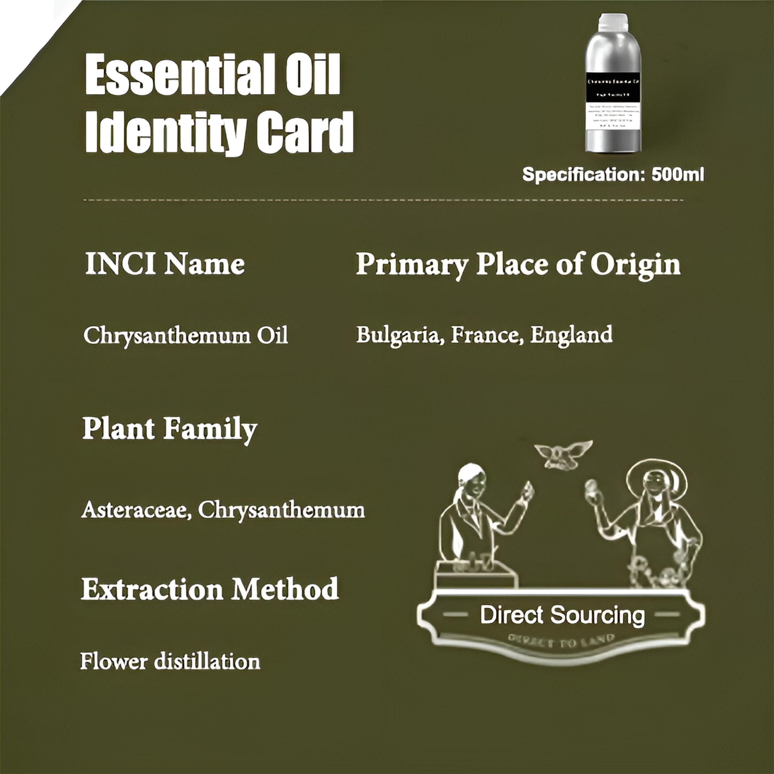 100% reines ätherisches Kamillenöl für Aromatherapie, Diffusoren, Haut- und Haarpflege, Kerzen- und Seifenherstellung, hochwertiges Bio-Kamillenöl, natürliches Duftöl zur Entspannung(500ml)