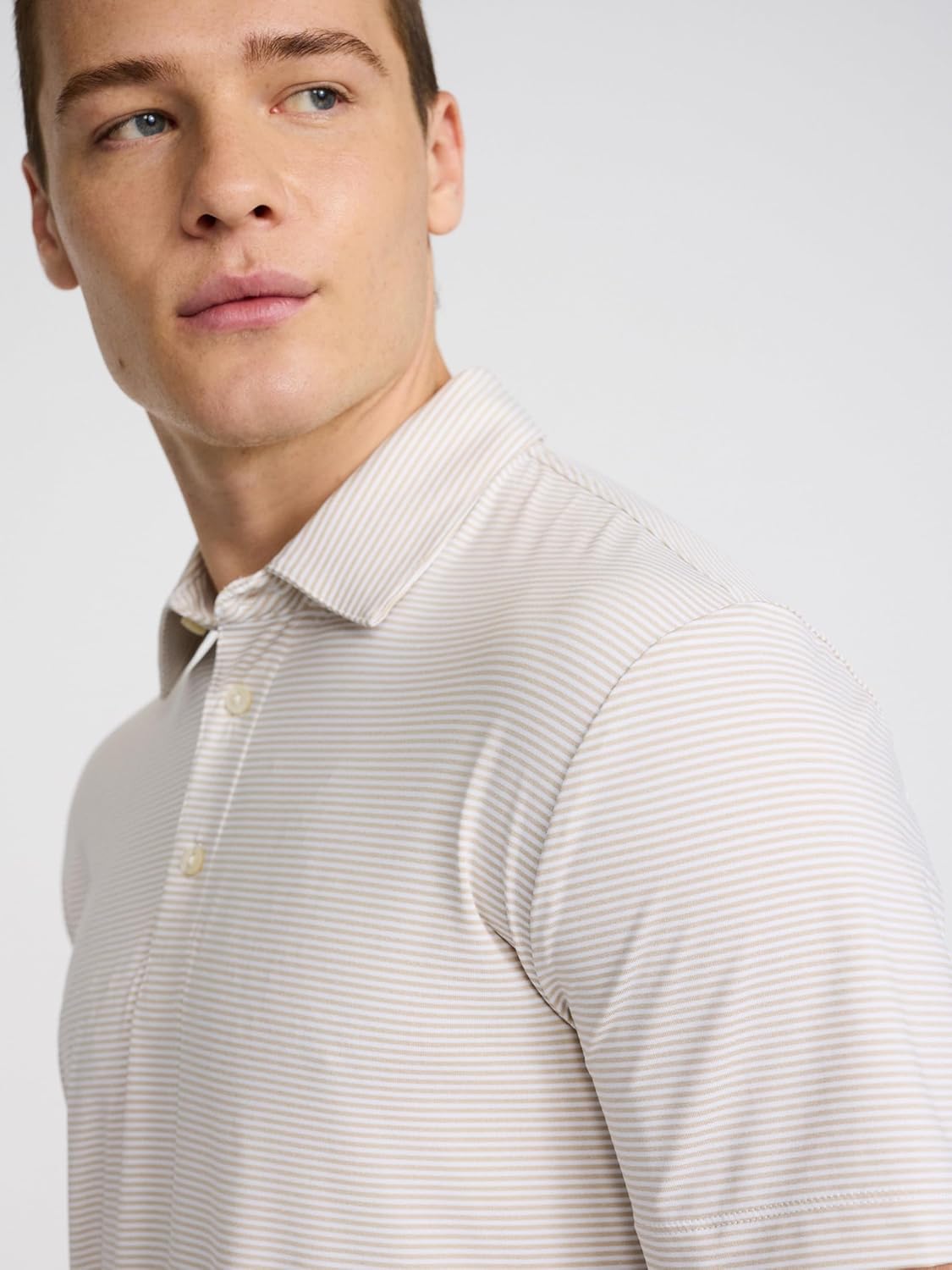 EXPRESS Men’s Everyday Performance Polo – Short Sleeve Striped Stretch Fabric with Moisture-Wicking Comfort - Image 4