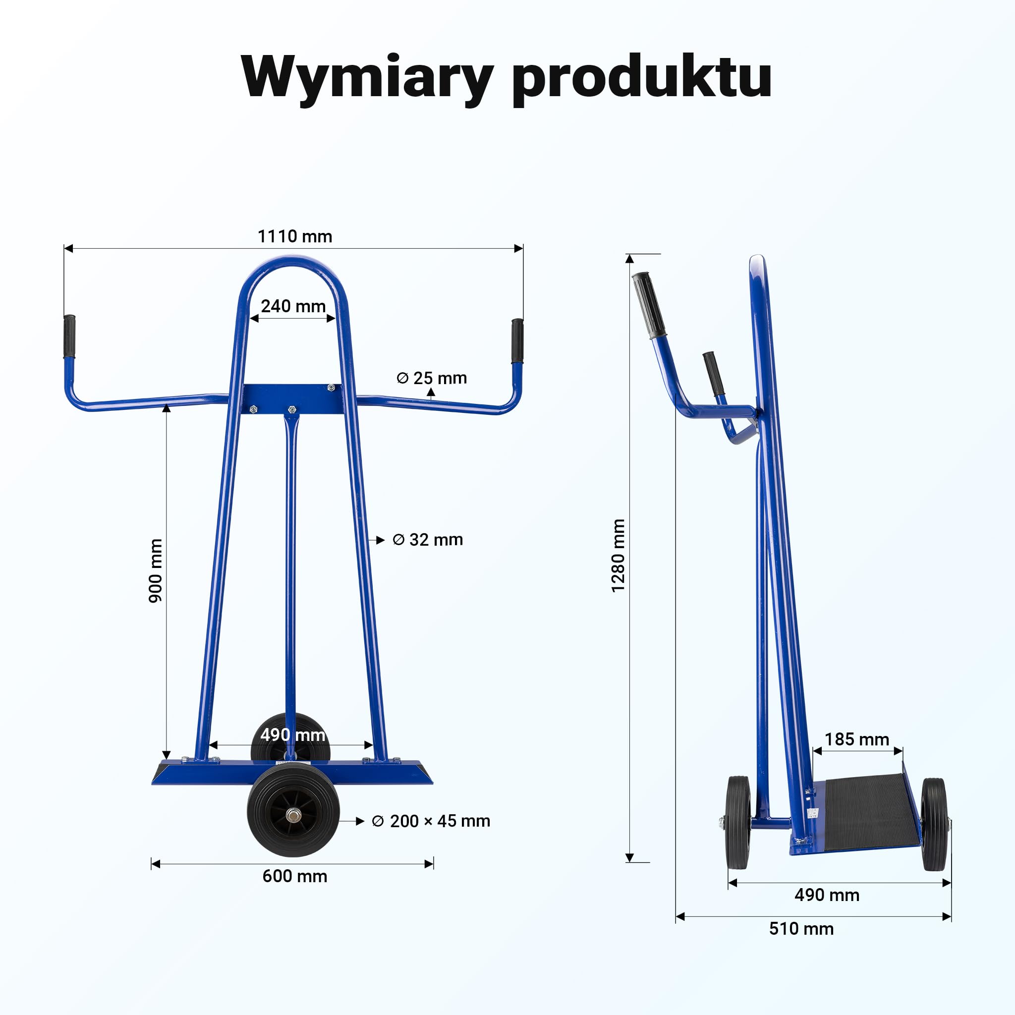 Wiltec Wózek transportowy do płyt maks. 300 kg, niebieski, 2 kółka, wąska konstrukcja, do transportu np. szyb, drwi, okien i płyt gipsowo-kartonowych,