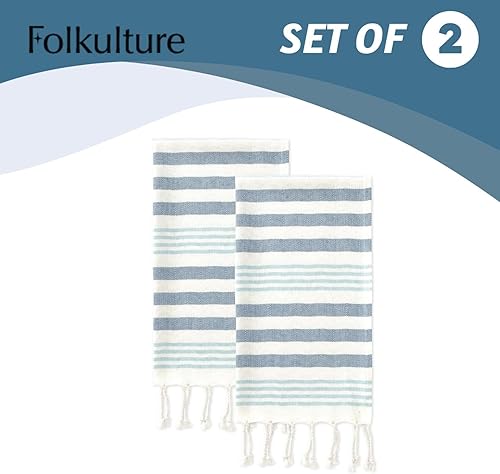 Miniatura 5 de Folkulture Toallas de mano para baño (16 x 30) Juego de 2 toallas de mano decorativas con lazo para colgar Juego de toallas de mano turcas 100%