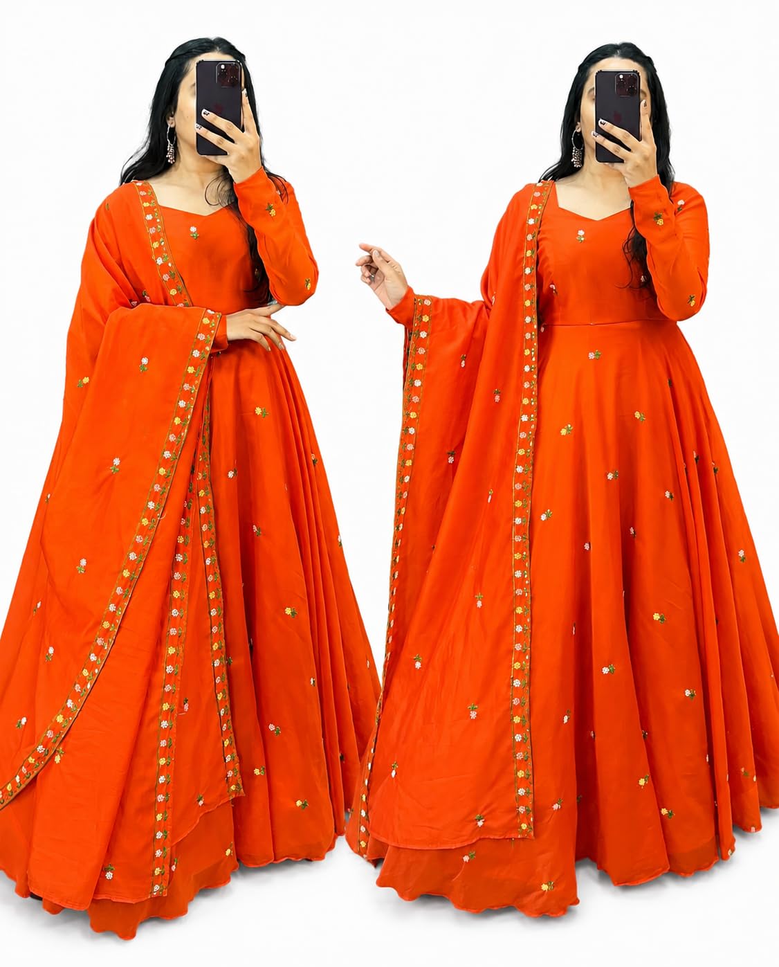 Embroidered Anarkali Gown with Dupatta | Full Flare Ethnic Dress | Long Sleeve Festive-picture-26