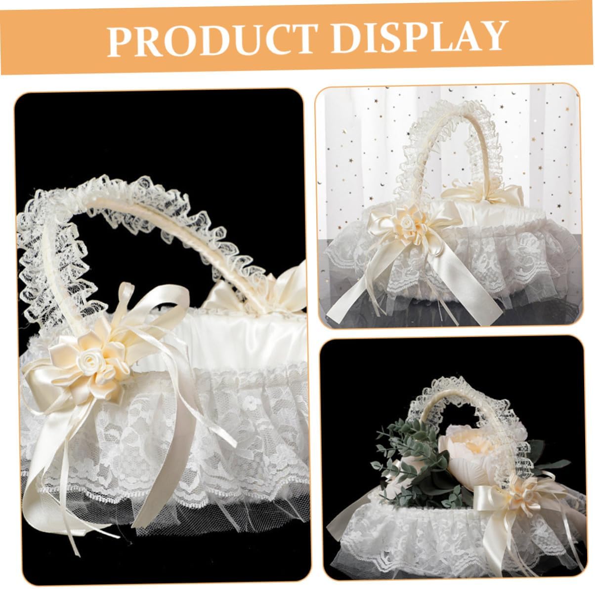 MAGICLULU Wedding Flower Girl Basket with White Lace and Detachable Handle Small Floral Basket for Wedding Ceremony and Flower Petal Tossing