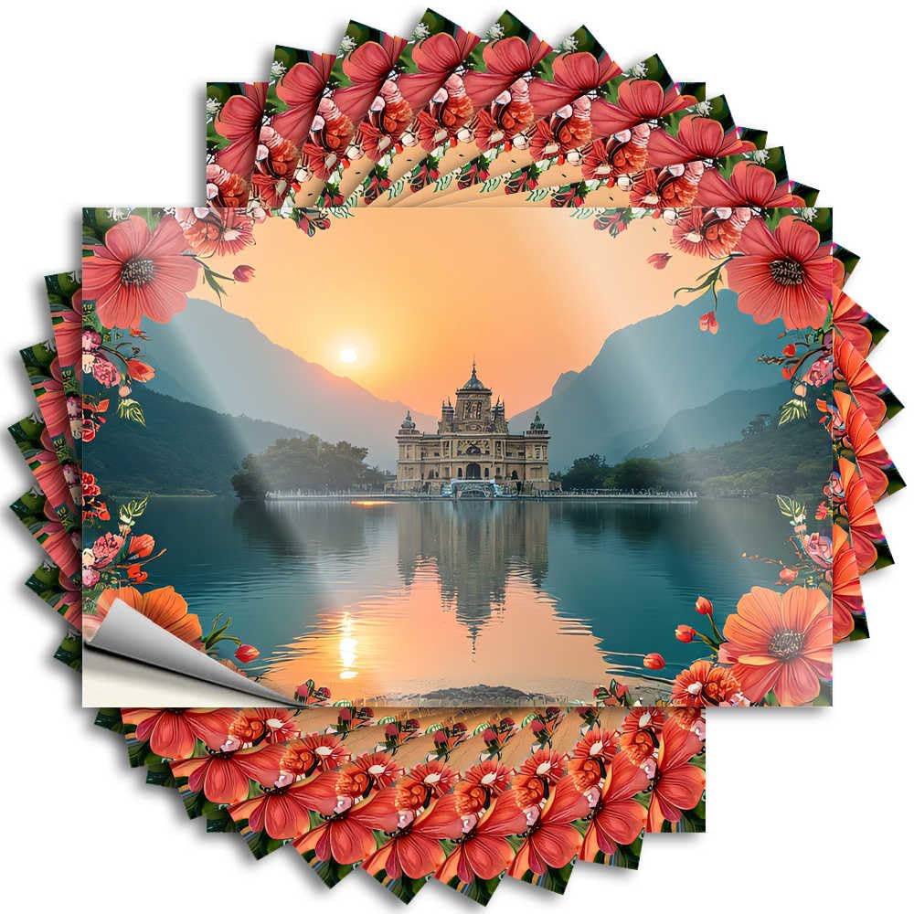 Tattoos Western Home Decor Custom Stickers, Cover Waterproof Sunset Reflections At The Lake with Flowers for Hydro Flask | Girly Vinyl Decals for Water Holiday Gift(6X9CM)