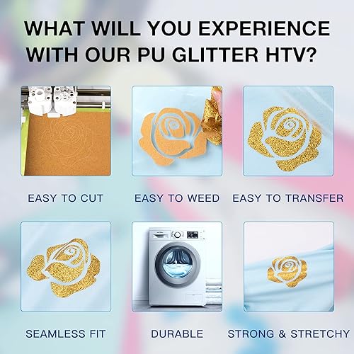 Miniatura 3 de HTVRONT- Rollo de vinilo termotransferible (HTV), 10 pulg x 8 pies pplanchar, pcamisetas, ptodas las máquinas cortadoras- Fácil de cortar y