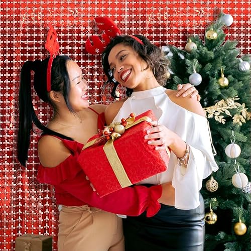 Vista 94 de Cortina cuadrada de oropel para fiesta, 5 cortinas de flecos de papel de aluminio con purpurina, decoración de fiesta, fondo negro para cabina