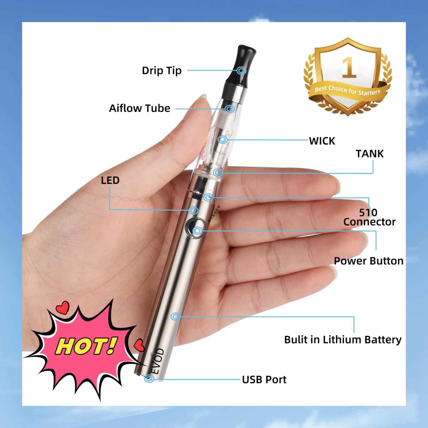 Evod E Zigaretten Starterset, 900mAh E-Zigaretten Batterien, Bottom Micro  USB Aufladung, Einzelpack, CE4 510er Verdampfer,eGo Vapes kit,vape  aufladbar,e cigarettes vape: Amazon.de: Elektronik & Foto
