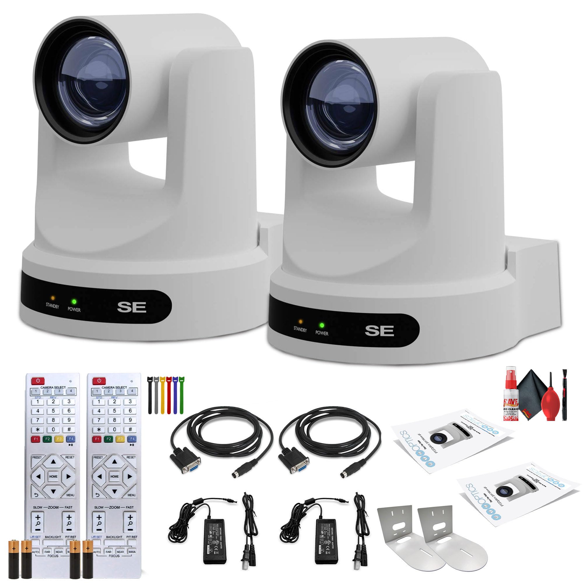 PTZOptics 2 x Move SE PTZ Camera with 30x Optical Zoom (White) (PT30X-SE-WH-G3) + 2 x Wall Mount (White) + Cleaning Kit + Wire Straps