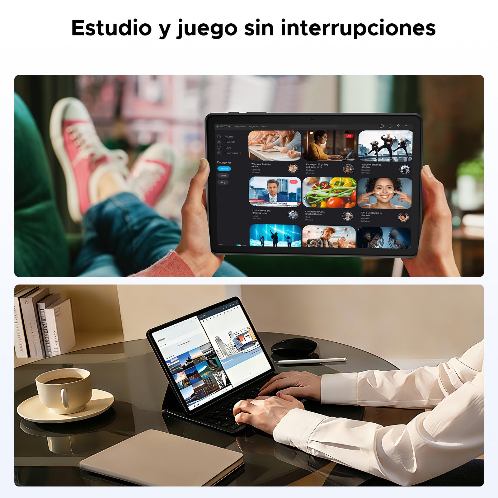 POPUX P10 Tablets Android, Tablet 10 Pulgadas, Tablet Android 16 con Gemini AI, 48GB RAM+128GB ROM, T310 CPU, 7000mAh, 8MP+5MP, 90Hz, Widevine L1, Bluetooth 5.0, Tablet con Teclado, Azul — view 8