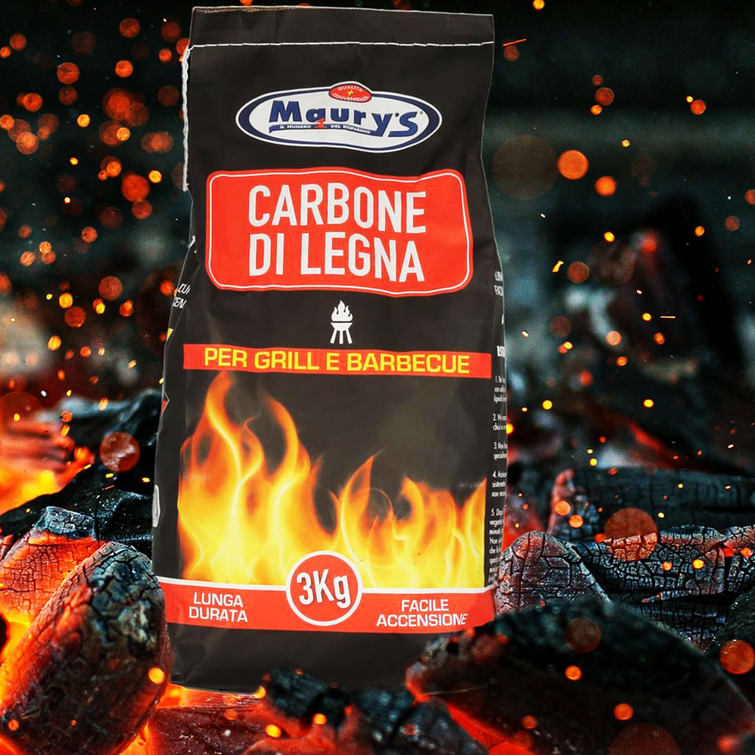 Maury's Set 9 Confezioni di Carbone in Legno Naturale da 3 Kg l'uno Pezzi di Carbone Nero Ideale per Barbecue, Camino e Grill per una Cottura Autentica