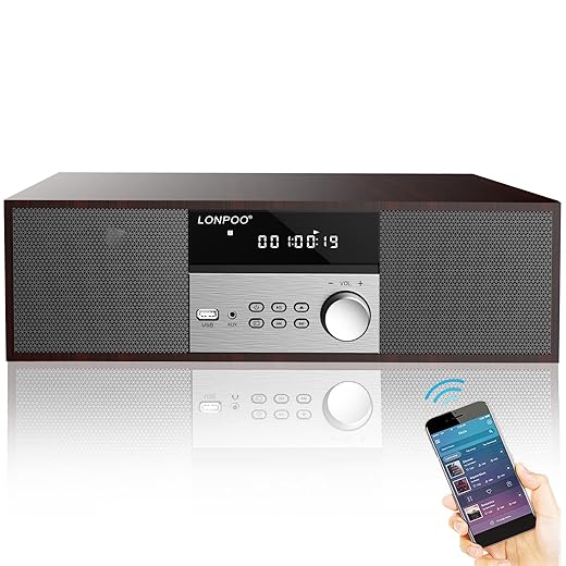 Compact Stereo Shelf Systems Bluetooth, with CD Player, FM Radio, Headphone Jack, USB Input, AUX-Input, 30W Micro Music Sound HiFi System