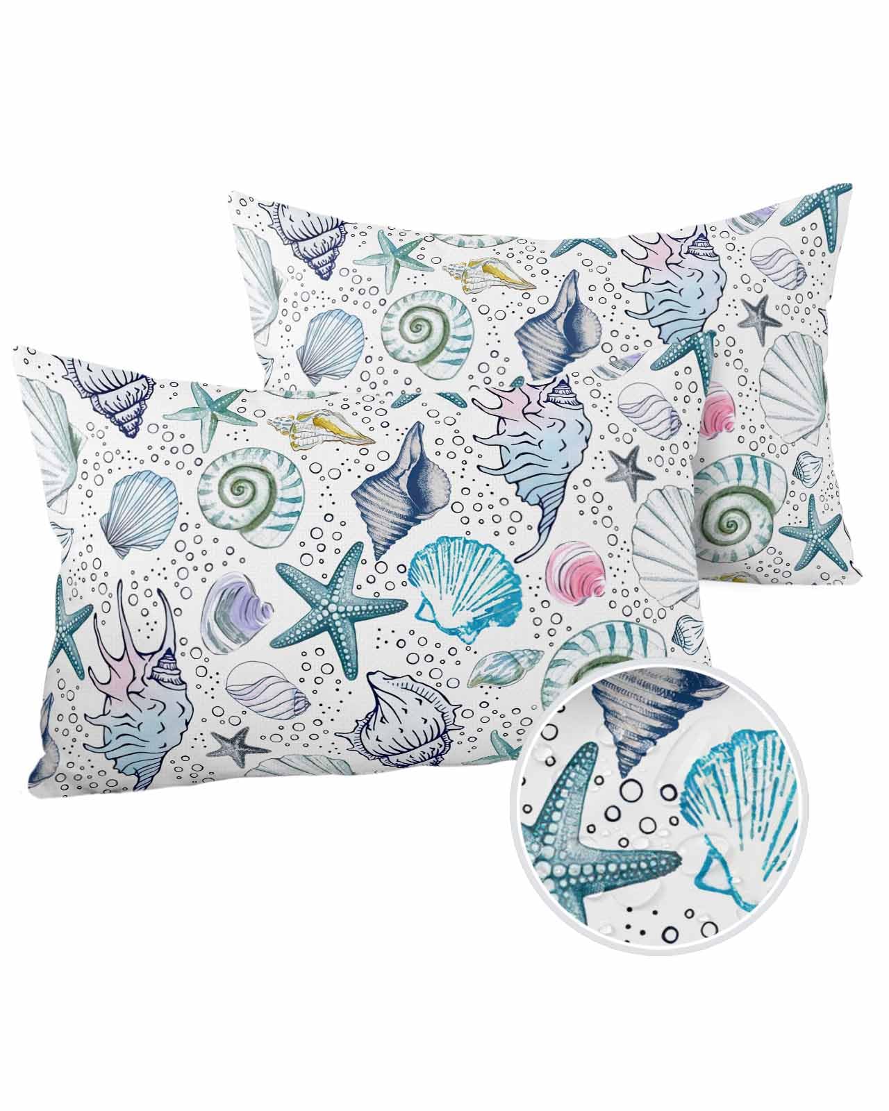 Boanket Lumbar Pillow Covers 12 x 20 Inches, Colorful Coastal Waterproof Throw Pillow Cover Set of 2, Summer Beach Nautical Bubbles Home Decorative Rectangle Cushion Covers for Patio/Tent/Couch/Garden