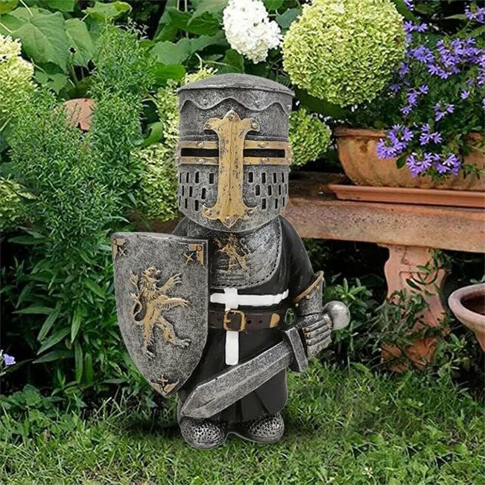 Knight Statue Garden Knight Figurines Knight Garden Gnomes Decorations Medieval Templar Crusader Guard Knight Armor Outdoor Yard Lawn Art Decor