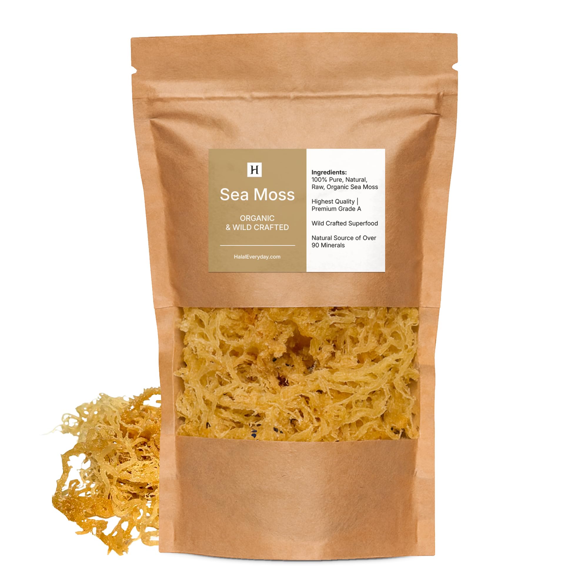 HalalEveryDay Wildcrafted Irish Sea Moss - 1lb Bag- 100% Pure All Natural | Vitamin & Mineral Rich | No Preservatives | Golden | 16 oz