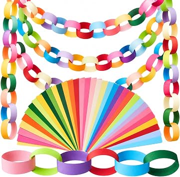 Lincia 600 Sheets Paper Chain Garland Strips, Bright, Multicolor