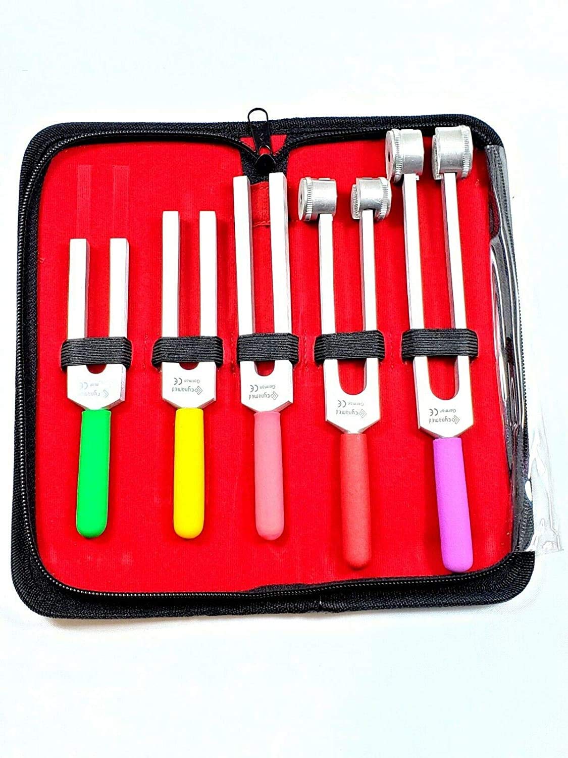 5pcs Premium Tuning Fork Set - Colored C2048 + C1024 + C512 + C256 + C128 Diagnostic Neurological (Cynamed)