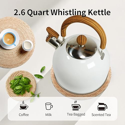 Miniatura 3 de Jiooil Bear Tetera silbante de 2.6 cuartos de galón  2.5 litros para estufa, hervidores de té con mango ergonómico de agarre frío, tetera de acero
