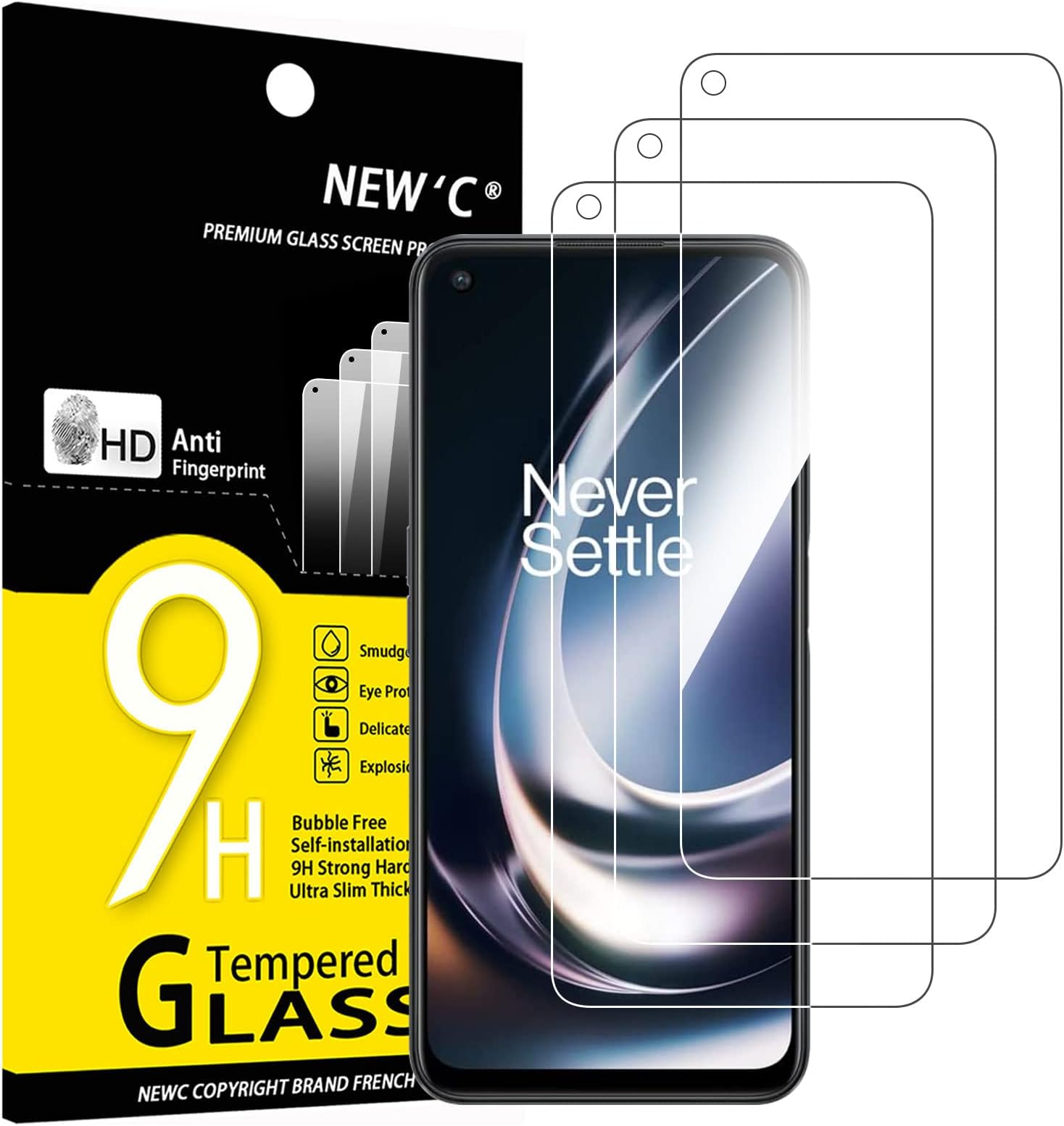 NEW'C [3 Pack Designed for OnePlus Nord CE 2 Lite 5G Screen Protector Tempered Glass, Case Friendly Anti Scratch Bubble Free Ultra Resistant