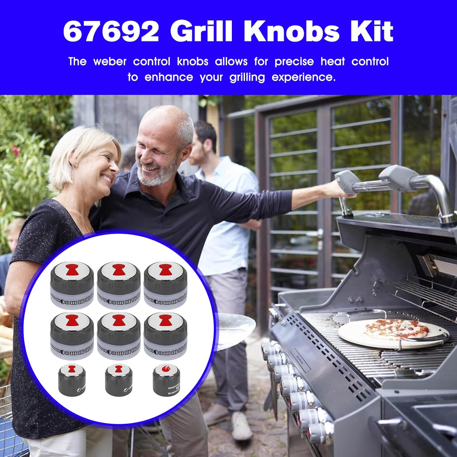 RO6G Upgrade Grill Knobs Kit 67692 Replacement Weber Summit 660/670 Control Knob with 6 Main Burner Knob, 1 IR Knob, 1 Smoke and 1 Grill Burner Control Knob - 9 Pack