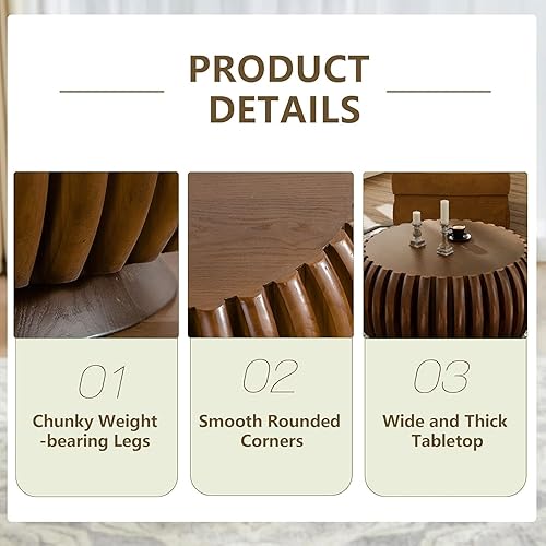 Miniatura 3 de Mesa de centro redonda moderna de mediados de siglo para sala de estar, mesa de centro circular vintage, mesas de té con acento acanalado para