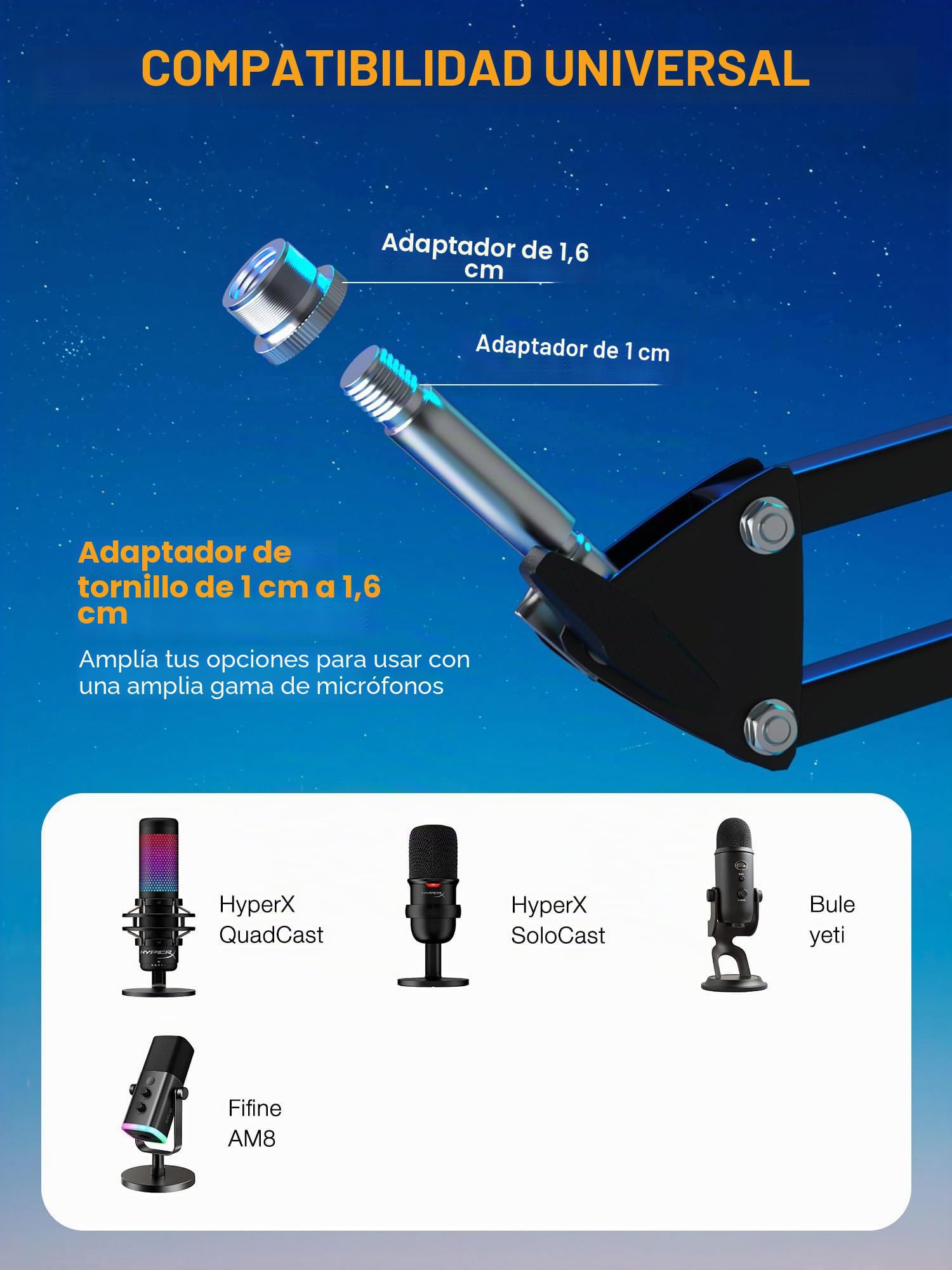 SUNMON HyperX QuadCast Brazo Micrófono con Clip de Escritorio, Bandeja para Cables, Soporte Universal para Micrófono de Metal, Soporte Microfono para Podcast, Gaming, Grabación