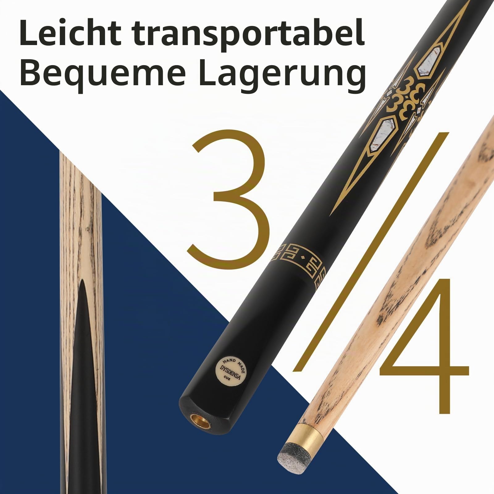144,8 cm handgefertigter Snooker-Queuestab mit Verlängerung, langlebige Eschenholz-Konstruktion, professioneller 510 g Pool-Queue, ideal für Snooker und Billard