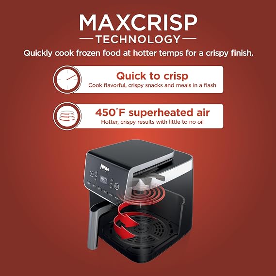 Ninja XL Air Fryer with MaxCrisp | 6.5 QT Capacity | 6-in-1 Max Crisp, Air Fry, Roast, Bake, Reheat & Dehydrate | 450F Temp | 1750 Watts | Nonstick Basket, Crisper Plate & Recipe Guide | Grey | AF181