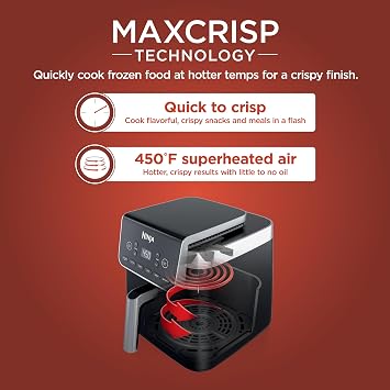 Ninja XL Air Fryer with MaxCrisp | 6.5 QT Capacity | 6-in-1 Max Crisp, Air Fry, Roast, Bake, Reheat & Dehydrate | 450F Temp | 1750 Watts | Nonstick Basket, Crisper Plate & Recipe Guide | Grey | AF181