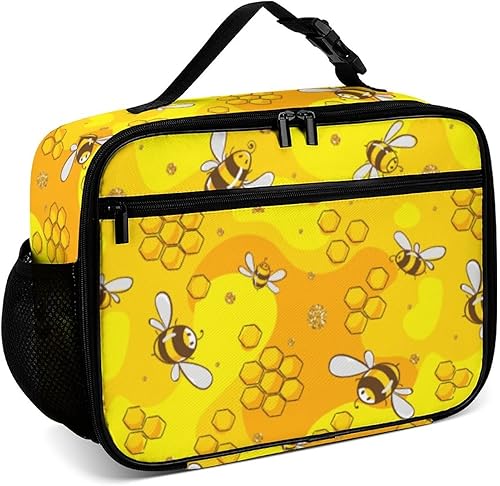 Muishi Lonchera reutilizable con diseño de abejas lindas, bolsa de almuerzo aislada, lonchera para comida y alimentos, bolsa de mano para mujeres,