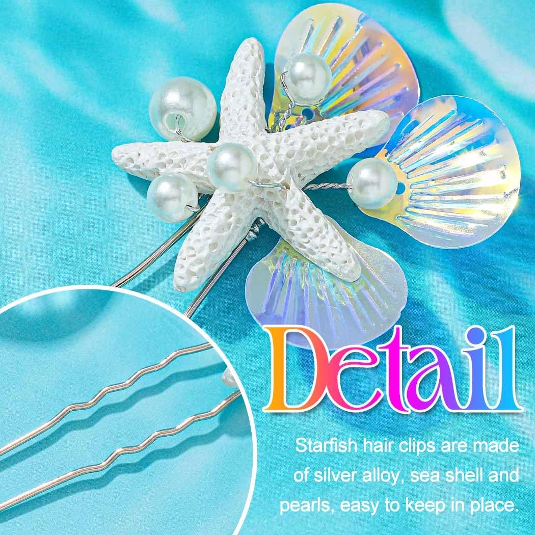 HEREAD Starfish Mermaid Hair Pins Silver Seashell Hair Accessories Beach Pearl Hair Pieces for Women and Girls (Pack of 3) (Silver) - Image 4