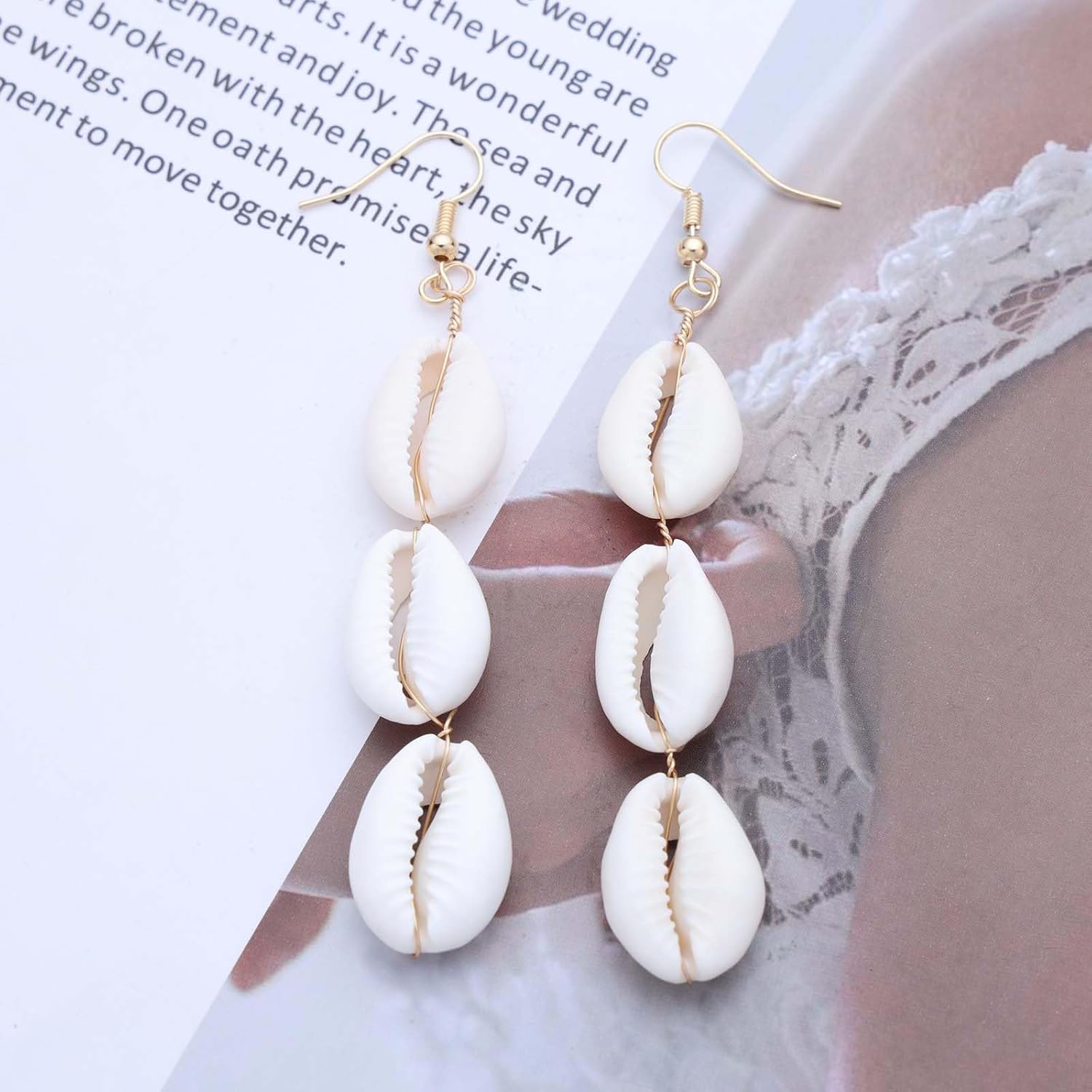 Boho Cowrie Shell Drop Earrings Long Sea Shell Earrings Cowrie Shell Summer Beach Earrings Vintage Natural Seashell Dangle Earrings for Women - Image 7