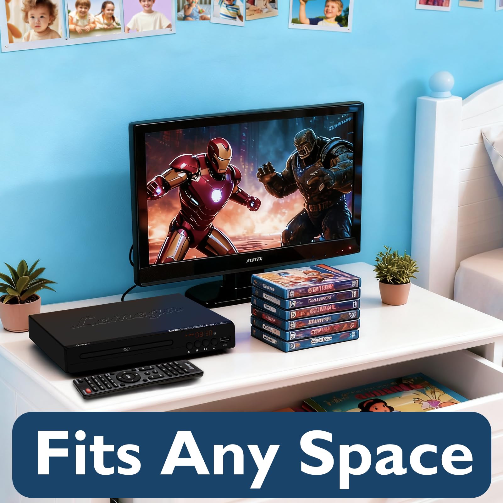 Lemega PlayHD DVD Player,Multi-Region DVD-Player ohne Regionalcode mit HDMI-Ausgang&1080p-Upscaling,USB/CD-Wiedergabe,RCA/AUX-Anschlüssen,Kompaktes Design für TV&Smart-TV,HDMI-Kabel inklusive (PlayHD)