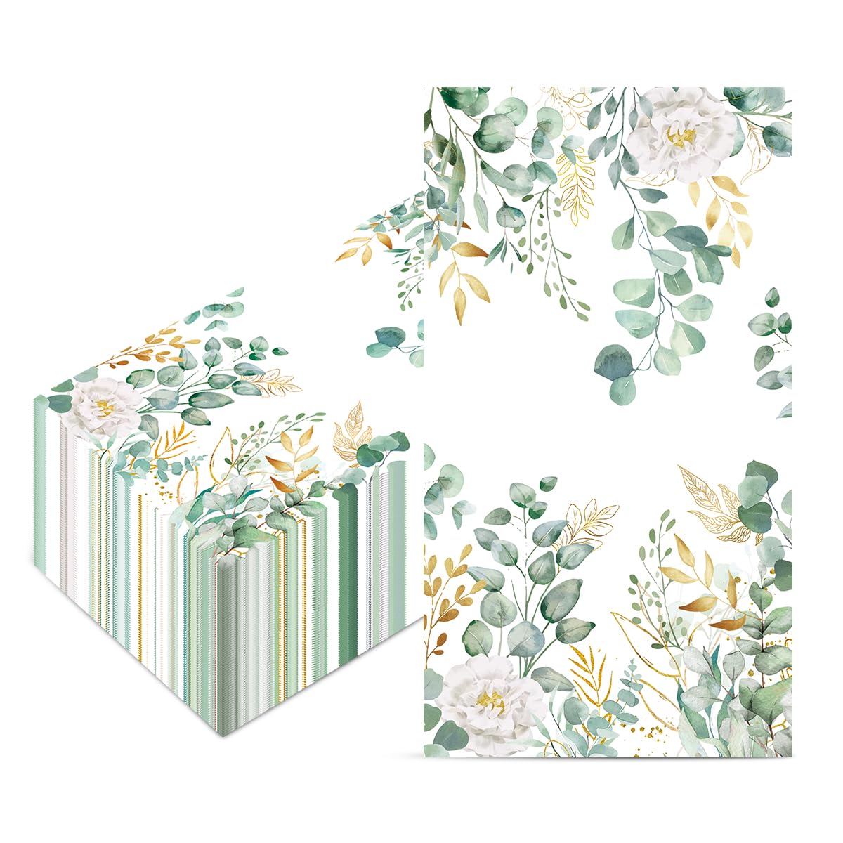 Photo 1 of 100Pcs Floral Paper Napkins Greenery Wild Flower Napkins Paper Disposable Guest Bathroom Hand Towels Decorative Green Eucalyptus Dinner Napkins for Bathroom Baby Shower Party Supplies Table Decor