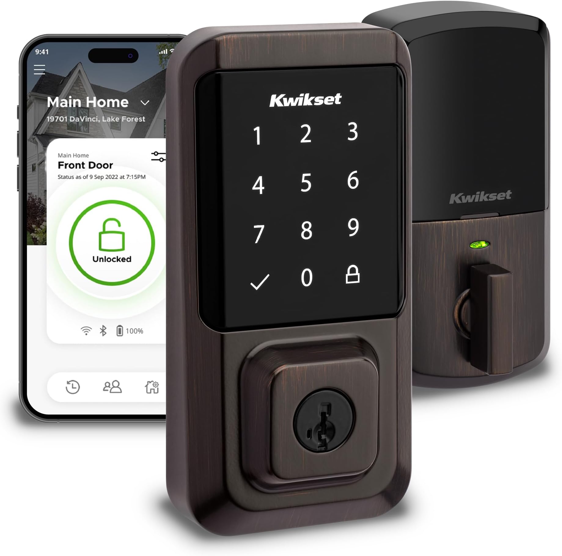 Kwikset Halo Wi-Fi Smart Lock, Keyless Entry Front Door Touchscreen Deadbolt, App Control, Grade AAA Certified, Easy Install No Hub, Venetian Bronze Finish, Digital Remote Lock