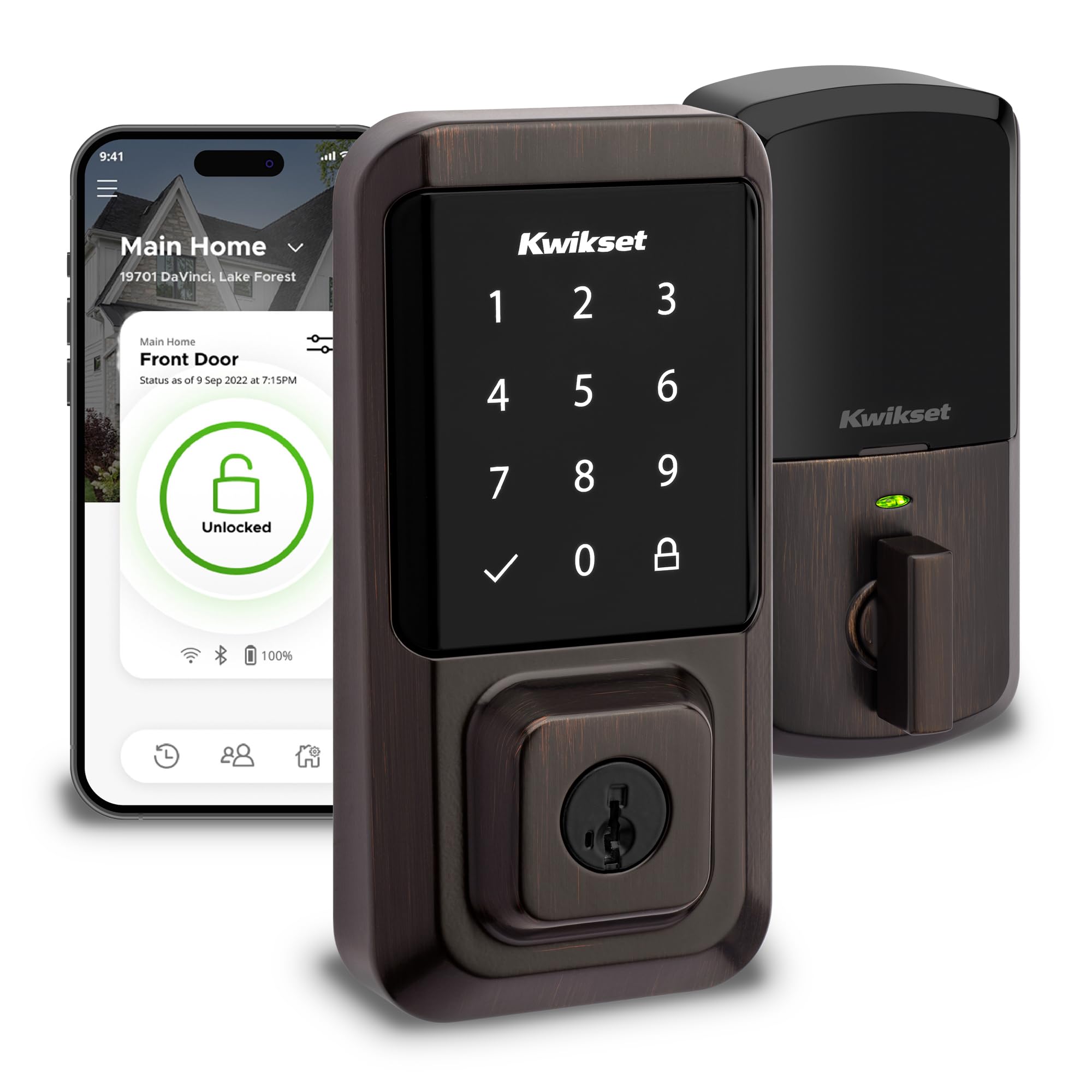 Kwikset Halo Wi-Fi Smart Lock, Keyless Entry Front Door Touchscreen Deadbolt, App Control, Grade AAA Certified, Easy Install No Hub, Venetian Bronze Finish