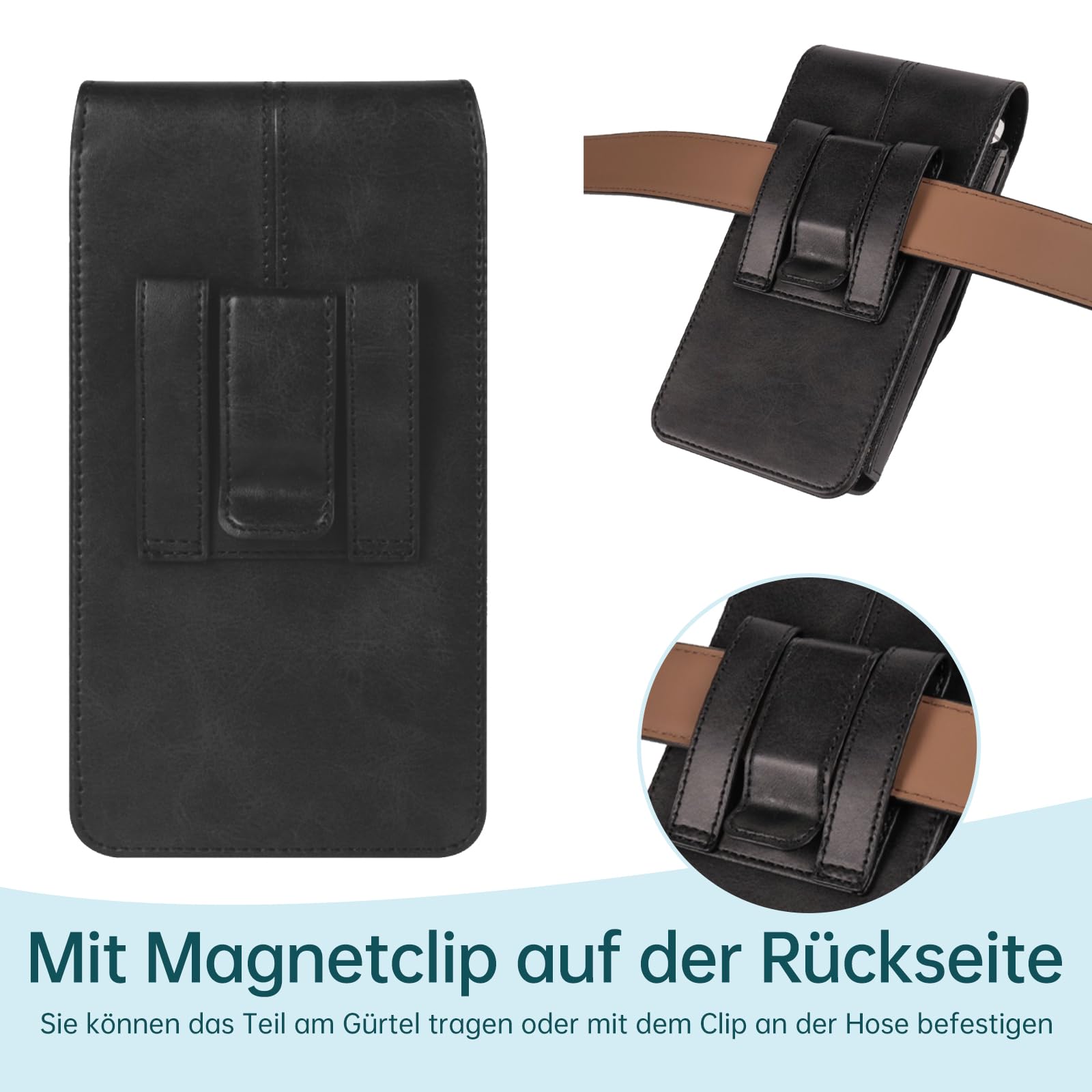 Icetop Handy Gürteltasche Herren Schwarz, Universal Handyholster Vertikal für 6,7–6,9 Zoll, Magnetischer Handy-Gürtelclip, Handytasche für Gürtel