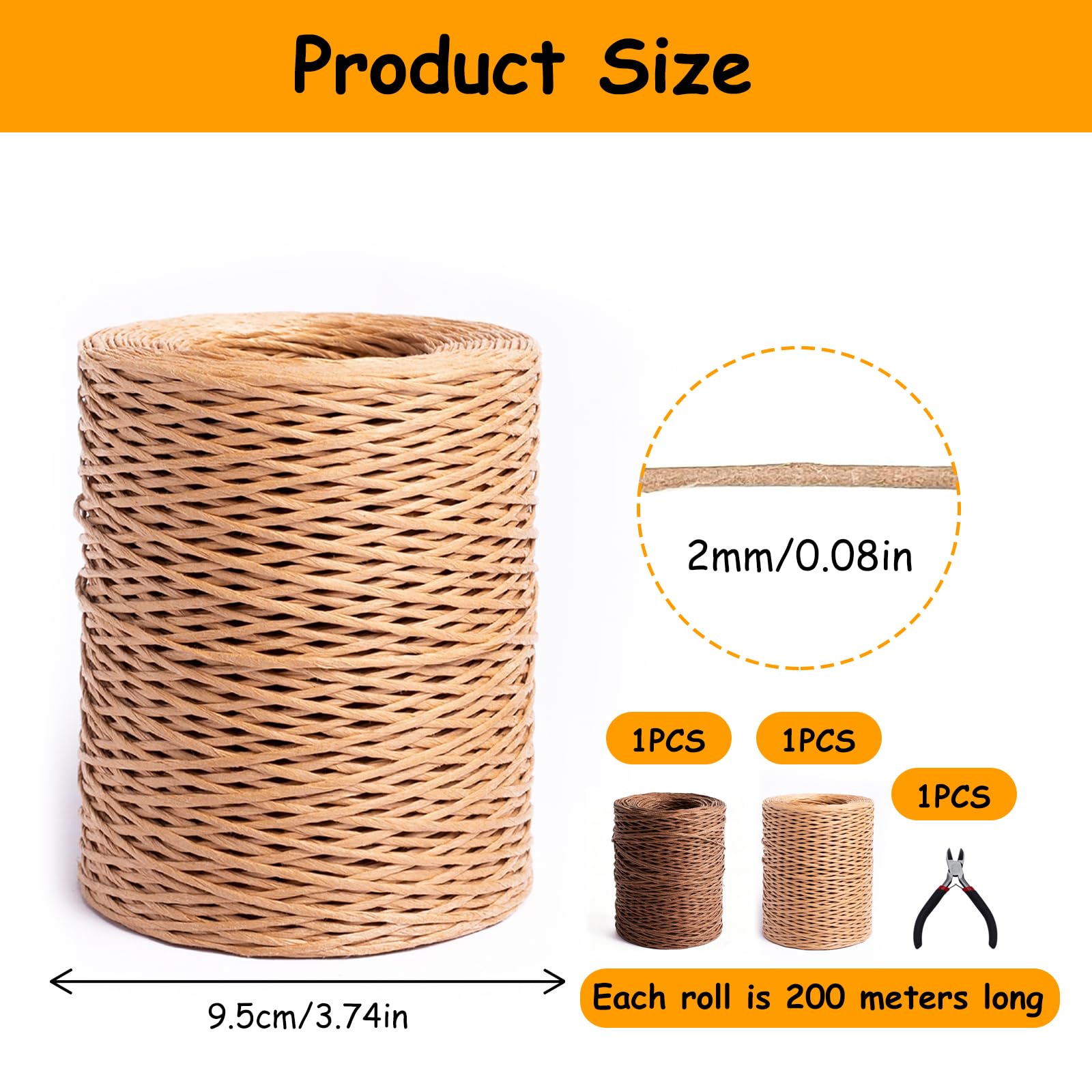 2 Pezzi Fili di Carta 200M+200M con Tronchese, Filo di Ferro Rivestito in Carta 2mm in Colore Kraft Naturale e Marrone Scuro, Filo per Fiori, Ghirlande, DIY e Confezioni Regalo