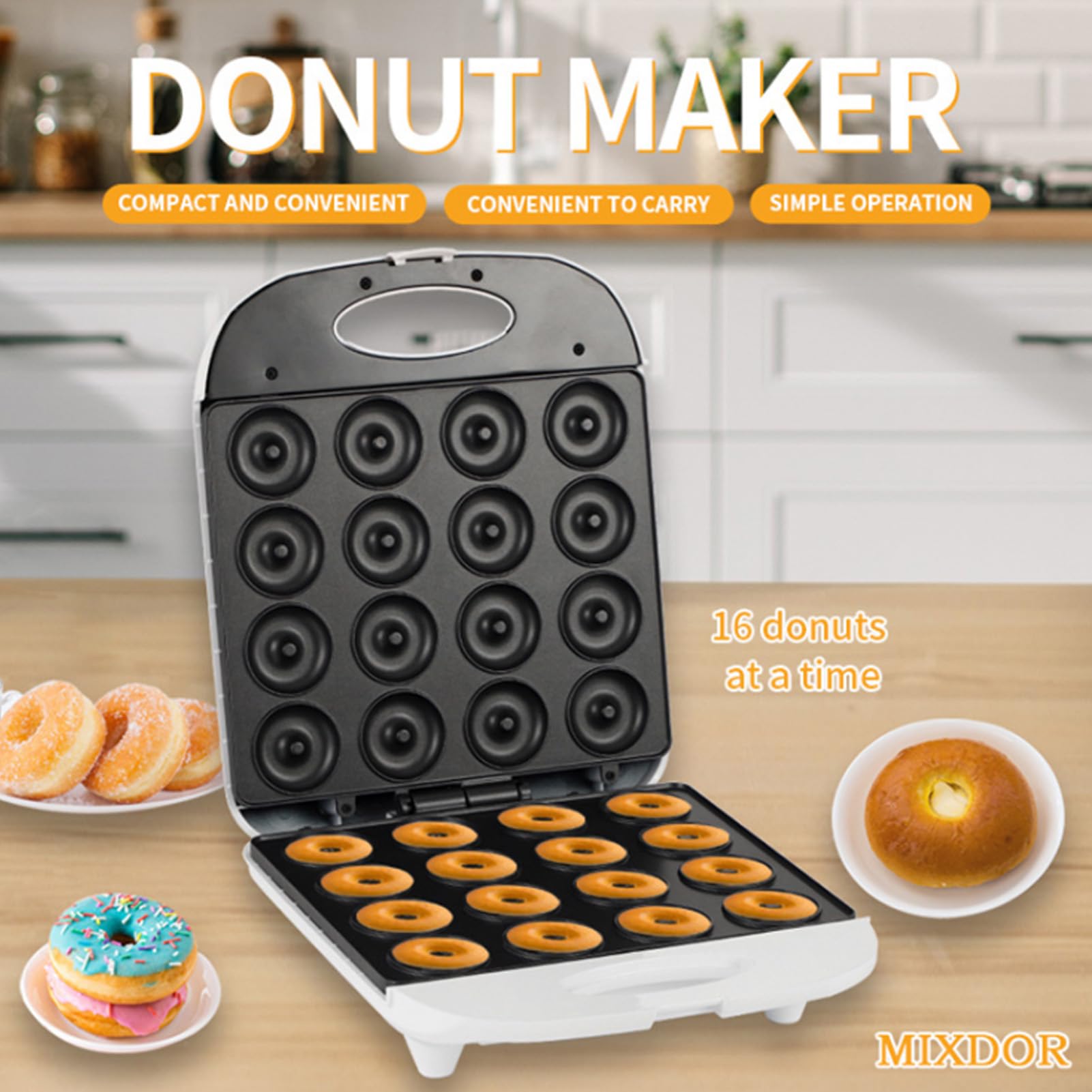Mini Máquina de Fabricantes de Donas para el Hogar, Mini Fabricante de Donas con Superficies sin Palo Hornee 16 Mini Donas, 1400W Donut Machine para Desayuno, Bocadillos, (EU