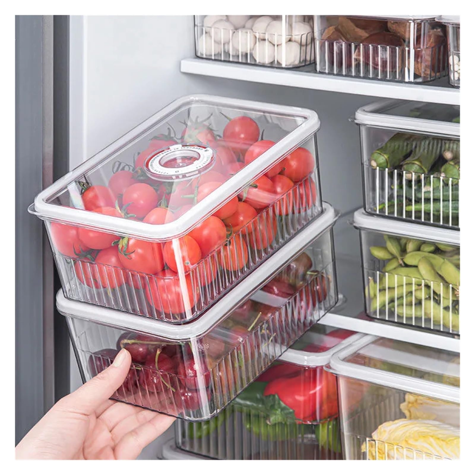Pudełko do przechowywania lodówki, świeże, organizer na warzywa, owoce, żywność, spiżarnia, pojemniki kuchenne (900 ml)