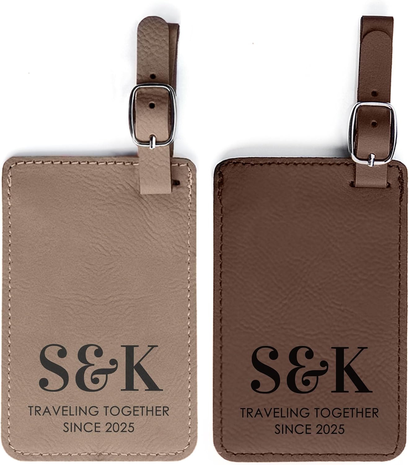 Traveling Together Luggage Tags, Set of 2 Custom Leather Anniversary