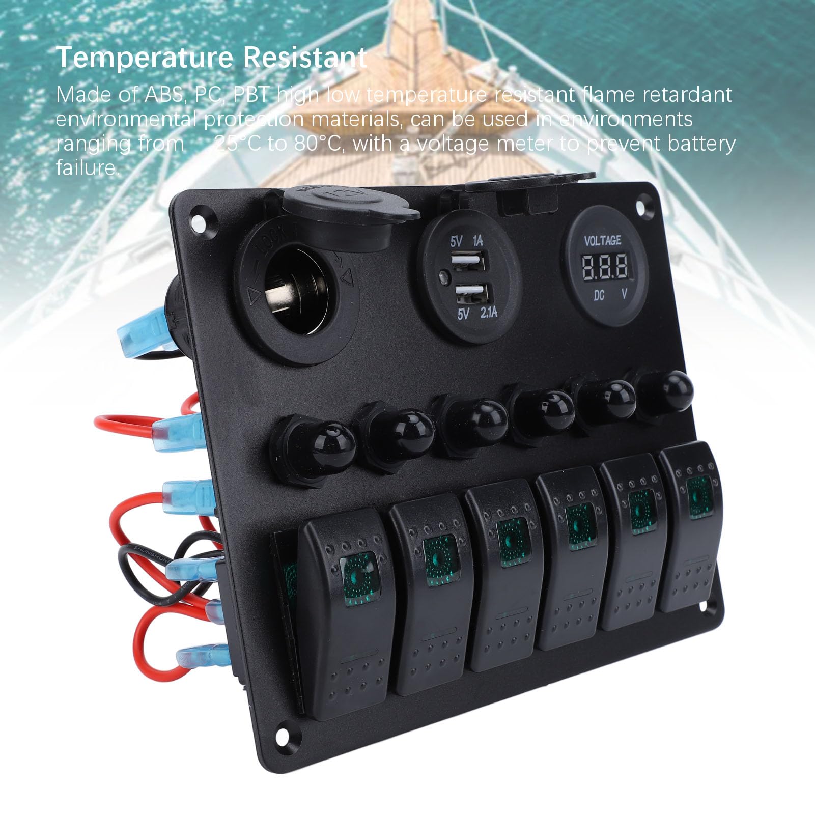 Diyeeni 6-krotny Panel Przełączników Kołyskowych DC 12-24V Zabezpieczenie Przed Przeciążeniem Podwójna ładowarka USB Woltomierz Cyfrowy dla łodzi RV SUV Samochód Morski Przełącznik Dwupozycyjny