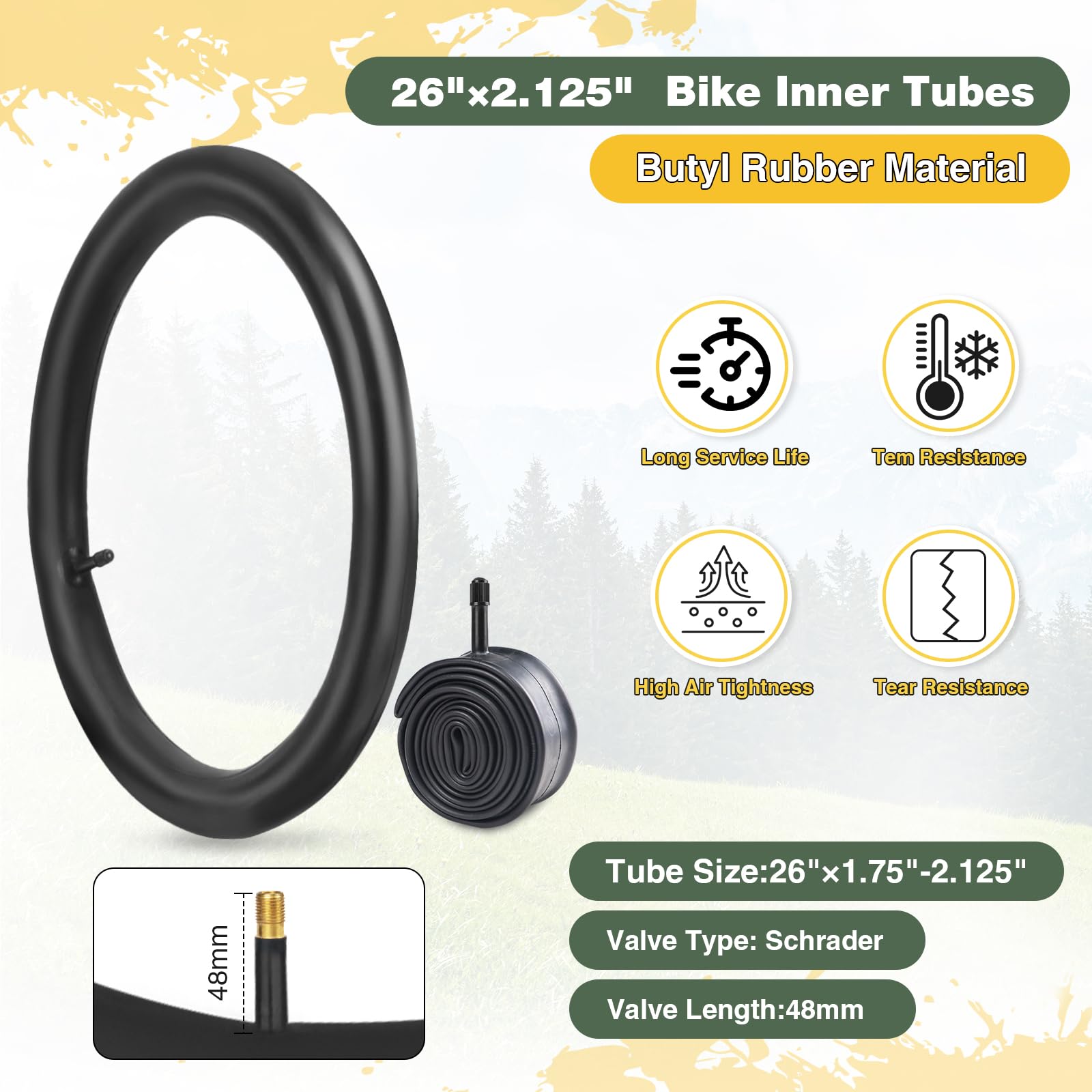 WEEROCK 2-pak opon rowerowych 26", 26 x 2,125 cala z dętką, składane opony rowerowe do rowerów MTB/miejskich/cruiser