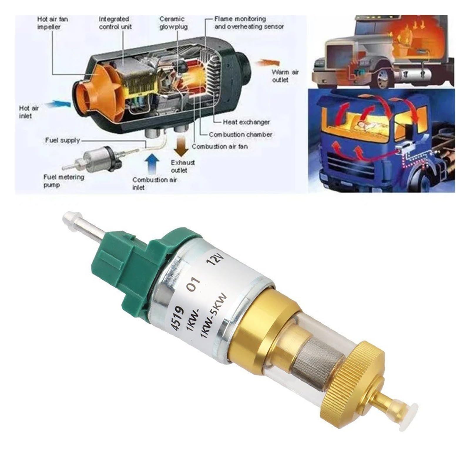 Para Aire Para Bomba Combustible Coche Universal Bomba Moto Gasolina | 1KW-5KW Bomba Dosificadora Combustible Silenciosa Accesorios Calentador Silencioso 12V 22ML.