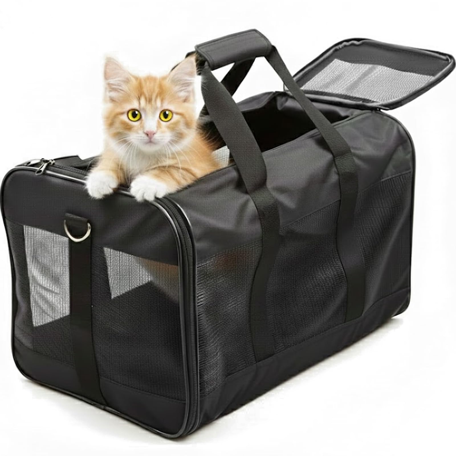 Simple Deluxe Airline-Approved Cat Carrier, 17" x 12" x 12", Soft-Sided Pet Carrier for Cats up to 17 lbs, Durable & Collapsible Travel Carrier, Black