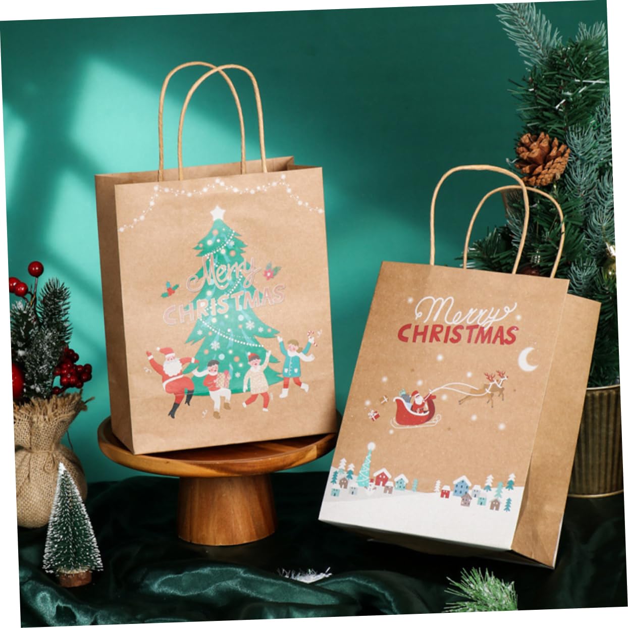HAPINARY 25pezzi Borse Di Carta Per Natale Sacchetti Manici Per Regali Festivi Decorativi e Chic Per Feste Di Natale e Favors Stampa Tematica