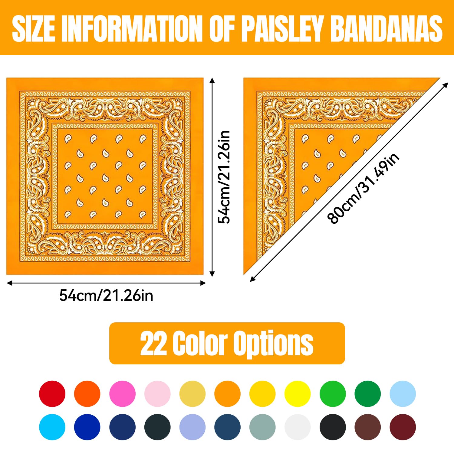 22 pezzi bandana per uomo e donna, design colorato e moderno, per feste, cowboy e sport estivi (55 x 55 cm)
