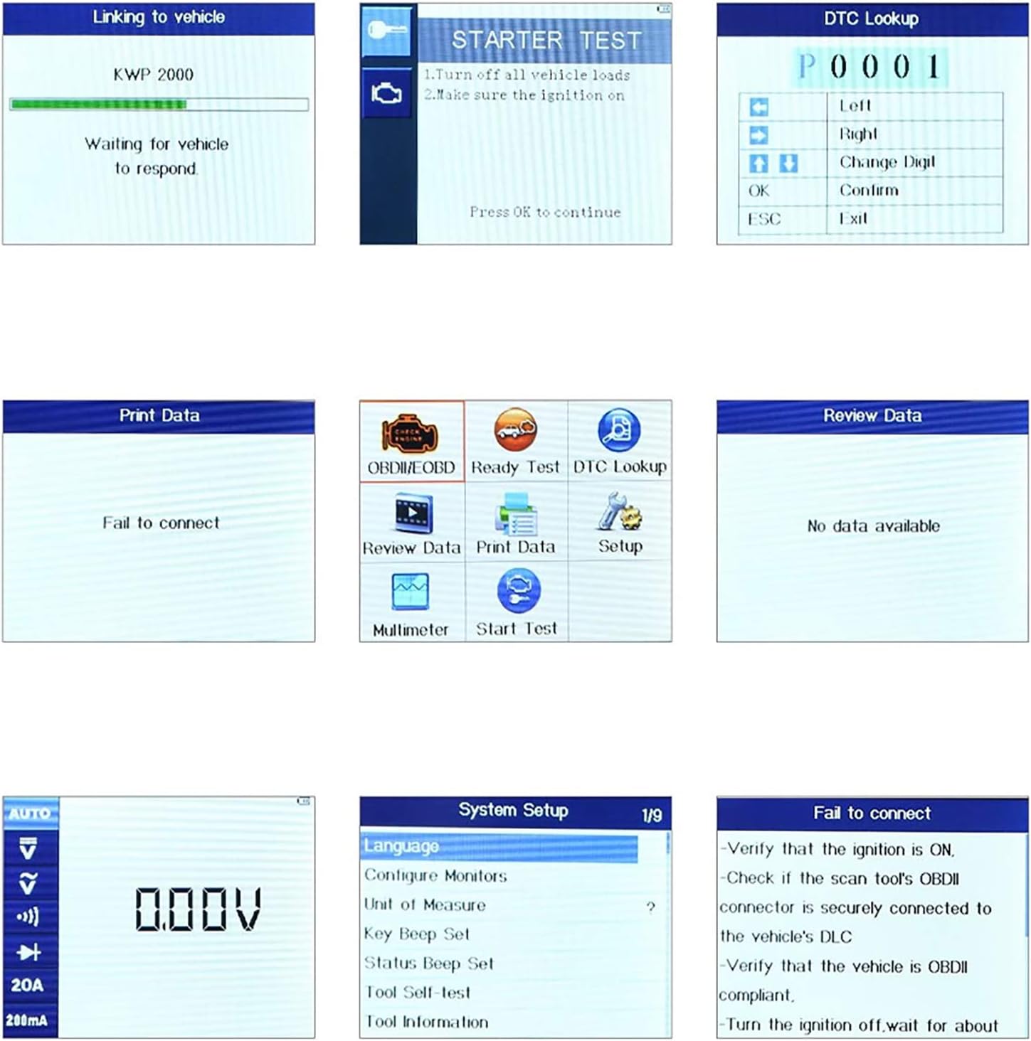 Autel AutoLink AL539 Screen Examples