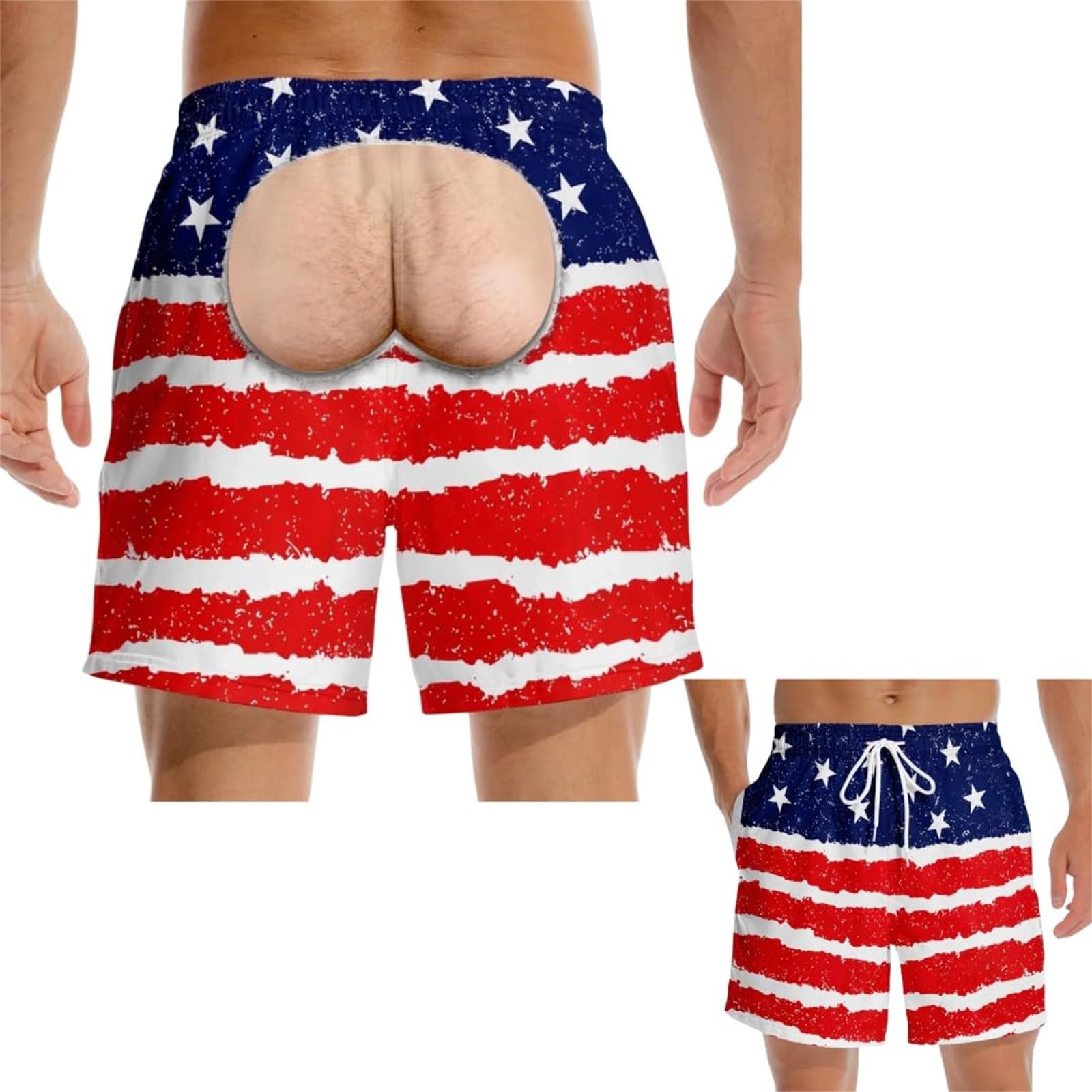 CHUNOTU Swimming Shorts Men 2026 Funny Flag Hairy Big Booty Swim Trunks