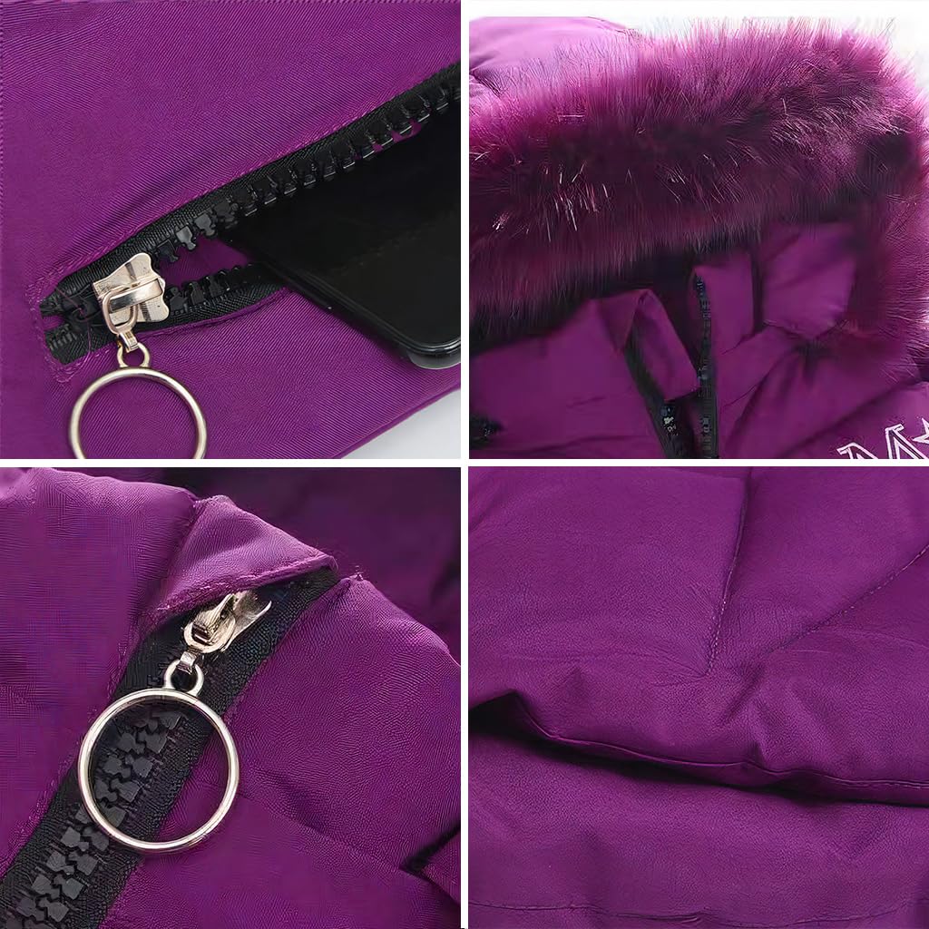 Manteau Fille Doudoune Enfant Veste d'Hiver à Capuche avec Col Fourrure Epaisse Chaud Parka Rembourré Blouson Coupe Vent