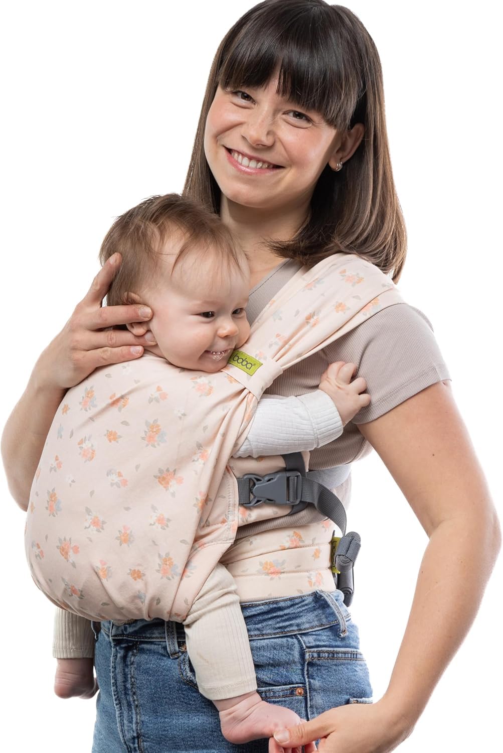 Boba Bliss Portabebés Recién Nacidos y Niños Pequeños, Mochila Portabebés Ergonómica, Fular Portabebé 2 en 1, Canguro para Bebé sin Ataduras, Fular Portabebé Suave y Elástico, 3-15kg (Bloom Bliss) — view 9