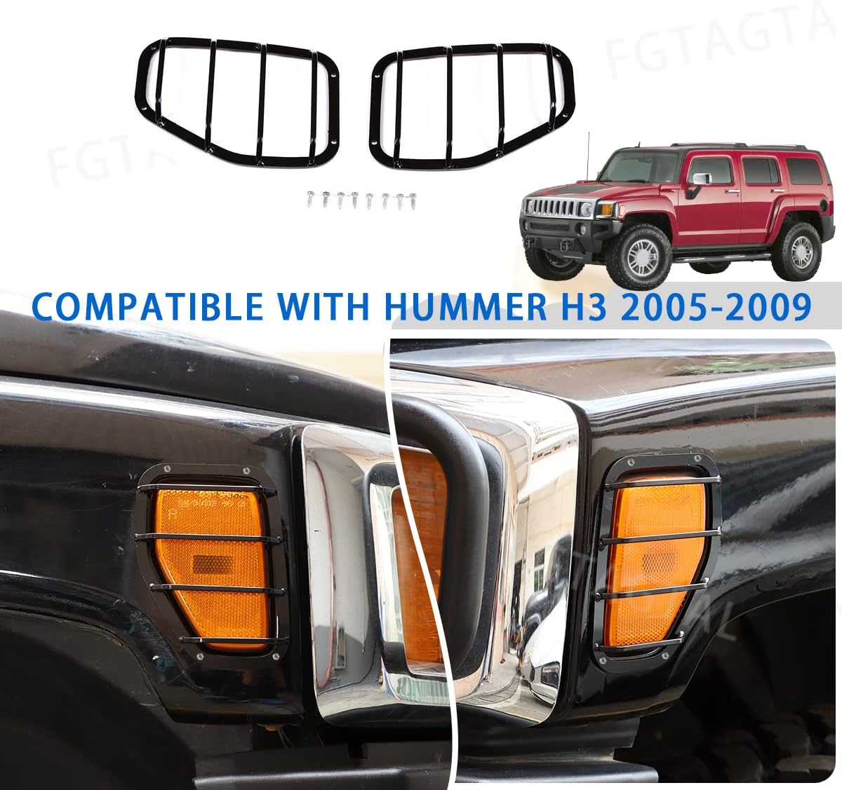 Side Marker Light Cover Guard Trim Fit for Hummer H3 2005-2009